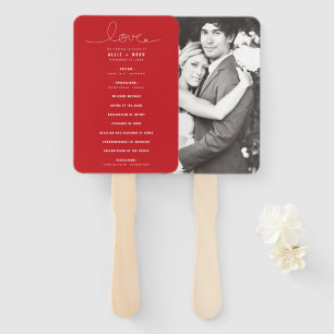 Loopy Love Lines Red Heart Photo Wedding Program Hand Fan