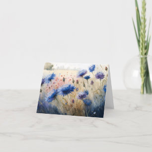 Loose Abstract Red Field of Cornflowers Watercolor Thank You Card