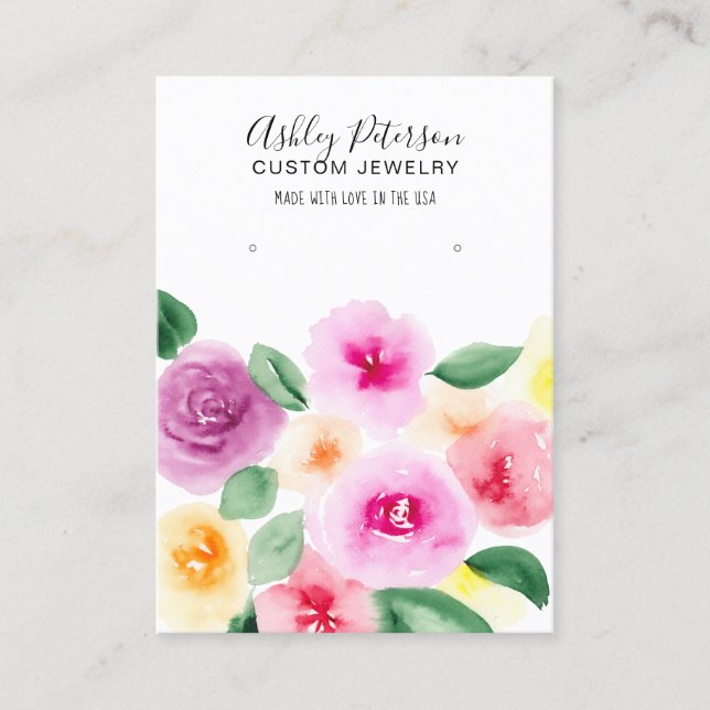 Loose Floral watercolor jewelry earring display Business Card (Front)