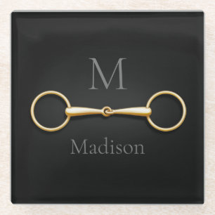 Loose Ring Snaffle Bit Monogrammed Equestrian Glass Coaster