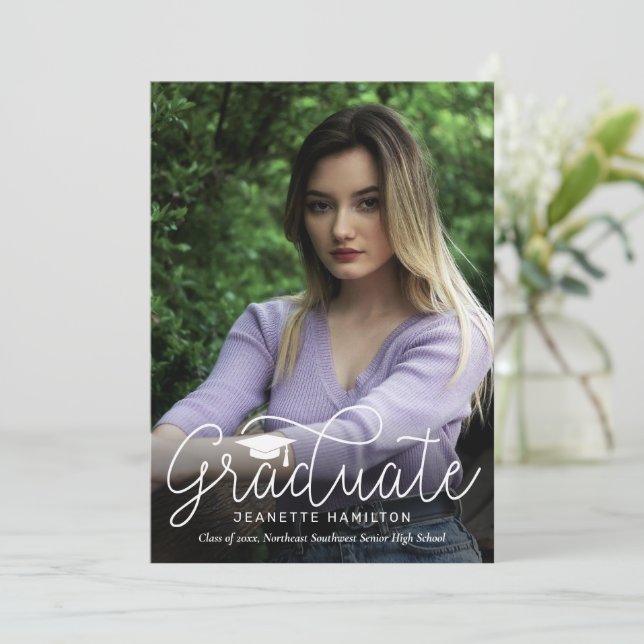Loose Script Front/Back Photo Graduation Invitatio Invitation (Standing Front)