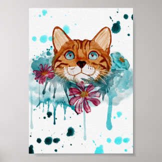 Loose Watercolor Bengal Cat Poster