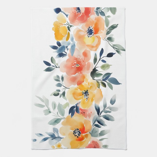 Loose Watercolor Blooms Elegant  Tea Towel (Vertical)