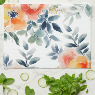 Loose Watercolor Blooms Elegant Tea Towel