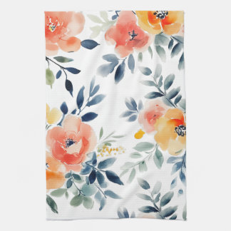 Loose Watercolor Blooms Elegant Tea Towel