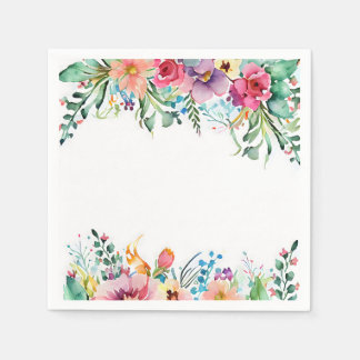 Loose Watercolor Flowers Wedding Birthday Bright Napkin