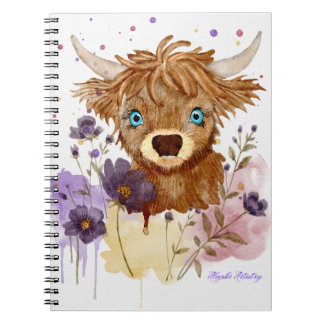 loose watercolor highland cow spiral notebook