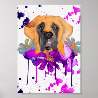 loose watercolor mastiff poster