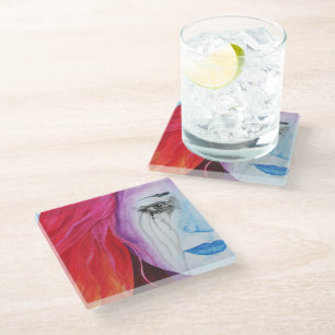 Loosing Colour Surreal Rainbow Woman Original Art Glass Coaster