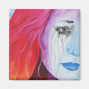 Loosing Colour Surreal Rainbow Woman Original Art Magnet