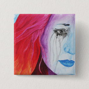 Loosing Colour Surreal Rainbow Woman Portrait Art 15 Cm Square Badge