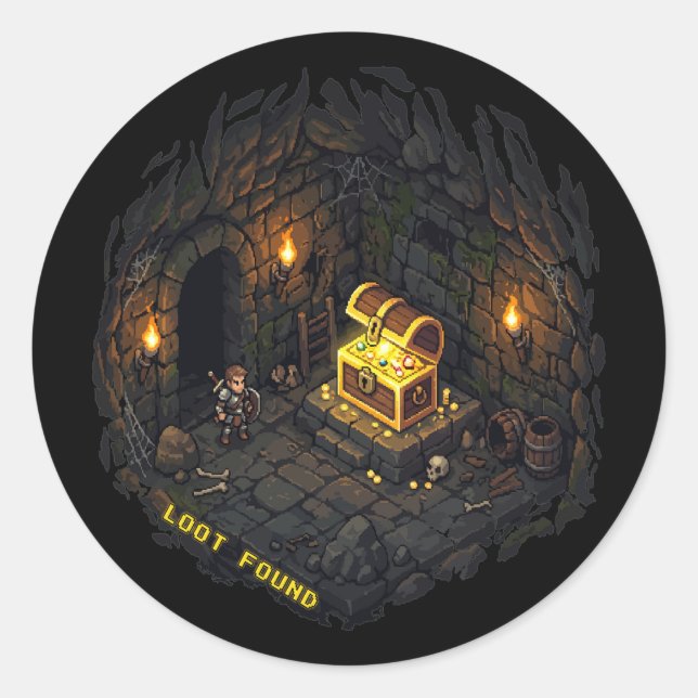 Loot Found Fantasy Dungeon Pixel Art Design Classic Round Sticker (Front)