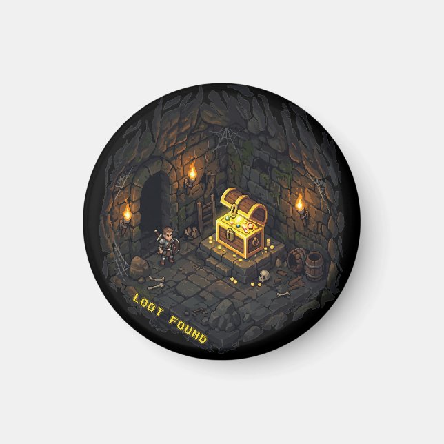 Loot Found Fantasy Dungeon Pixel Art Design Magnet (Front)