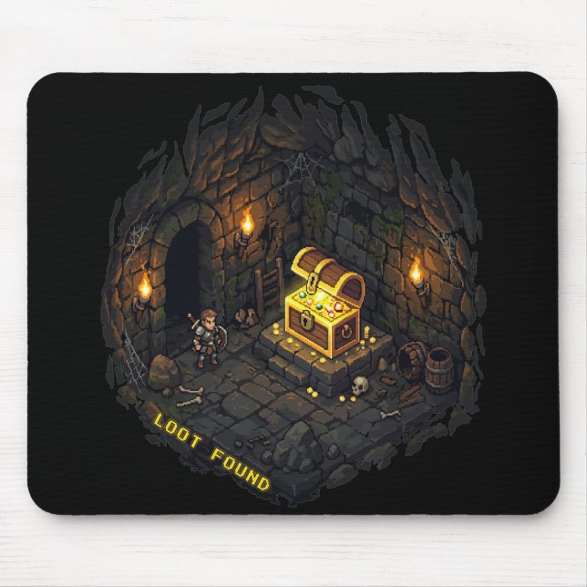 Loot Found Fantasy Dungeon Pixel Art Design Mouse Pad (Front)