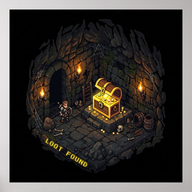 Loot Found Fantasy Dungeon Pixel Art Design Poster (Front)