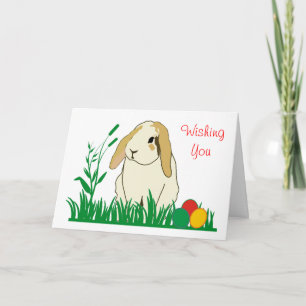 Lop Eared Bunny and Easter Eggs in Grass Holiday Card
