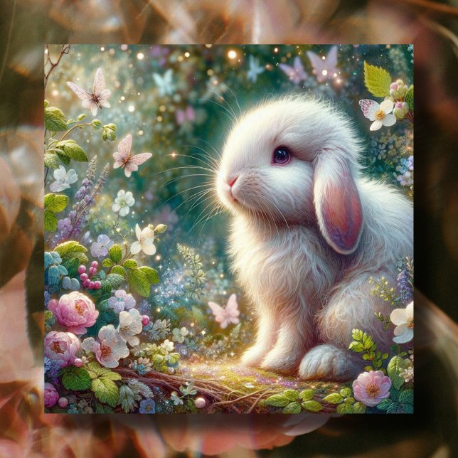  Lop Eared Bunny Butterflies Spring Flowers Holiday Card (Creator Uploaded)