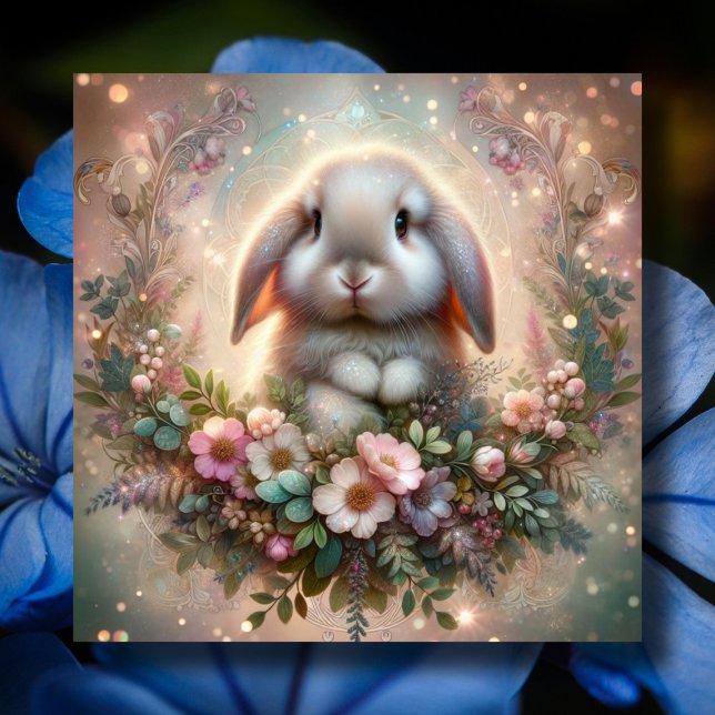 Lop Eared Bunny Flower Fantasy Easter Holiday Card (Creator Uploaded)