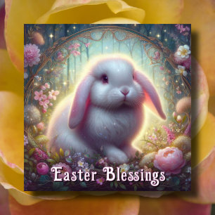 Lop Eared Bunny Pink Floral Art Nouveau Easter Holiday Card