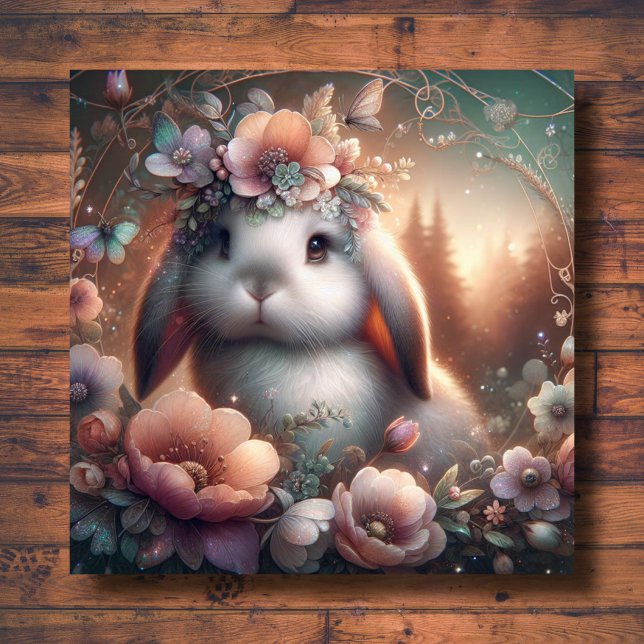 Lop Eared Bunny Woodland Floral Art Nouveau Easter Holiday Card (Creator Uploaded)