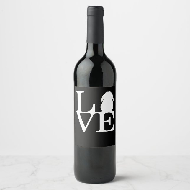 Lop Rabbit Lover I Love Bunnies Graphic Wine Label (Front)