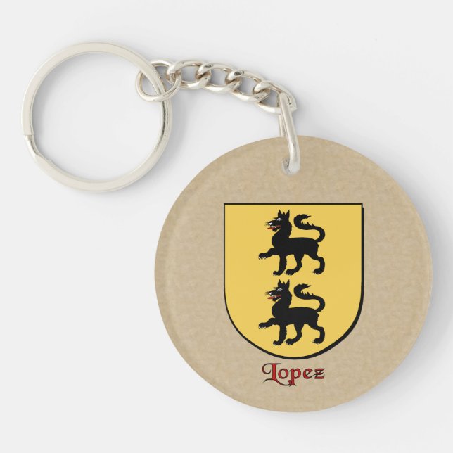 Lopez Historical Shield with Flag of Mexico Key Ring (Front)