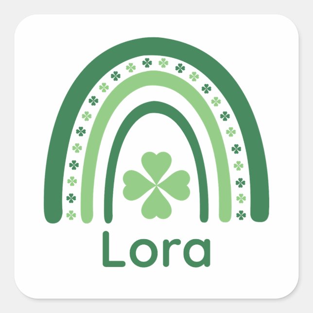 Lora Name Clover Boho Rainbow Square Sticker (Front)