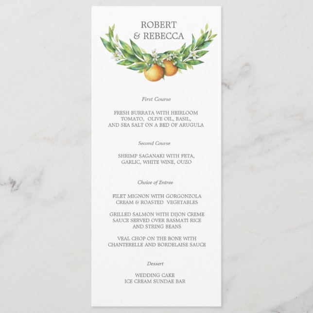 L'Orangerie Wedding Menu (Front)