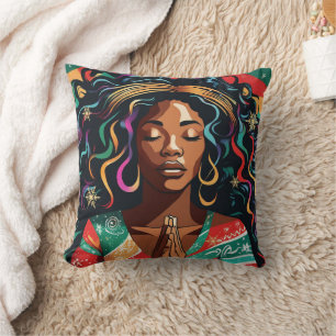 Lord Bless and Keep You Christmas Black Woman Cushion