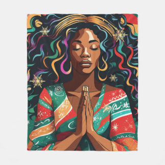 Lord Bless and Keep You Christmas Black Woman Fleece Blanket