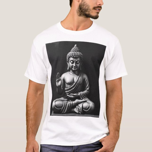 Lord Buddha – Charcoal Art Portrait T-Shirt (Front)
