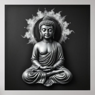  Lord Buddha – Serene Charcoal Art Portrait Poster