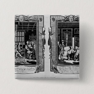 Lord Cromwell presents the bible to Henry VIII 15 Cm Square Badge