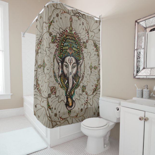 Lord Ganesha - Colour on Canvas Shower Curtain (In Situ)