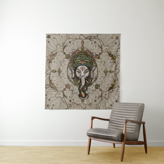 Lord Ganesha - Colour on Canvas Tapestry (In Situ)