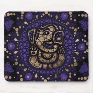 Lord Ganesha Dot Art Purples and Gold Mouse Pad