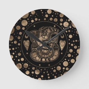 Lord Ganesha Gold and Black Dot Art Round Clock