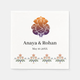 Lord Ganesha Mughal Floral Motif Indian Wedding Napkin