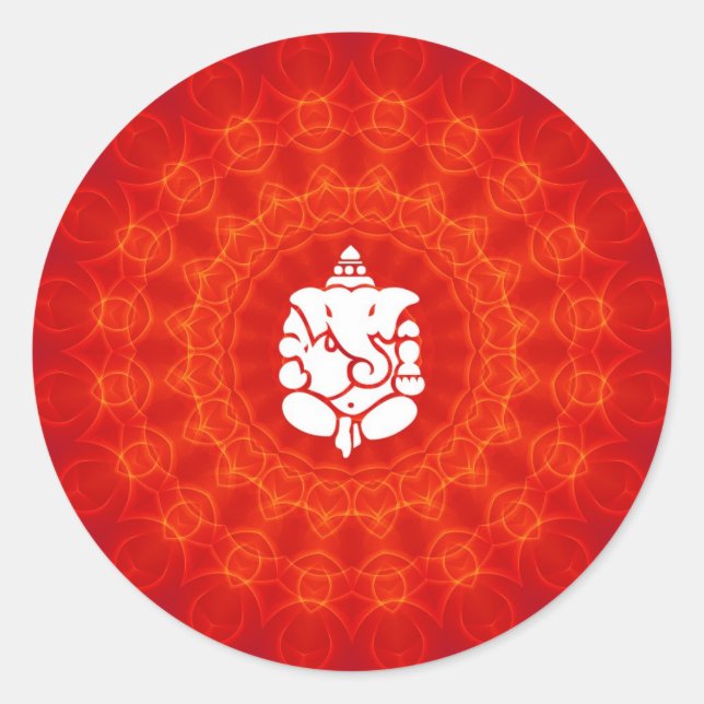 Lord Ganesha on Mandala Classic Round Sticker (Front)