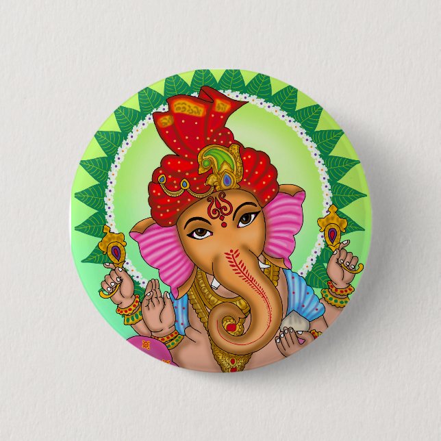 Lord Ganesha Retro Vintage Button (Front)
