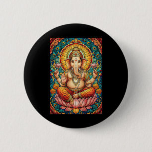 Lord Ganesha Stained Gl Hindu God Hinduism 6 Cm Round Badge
