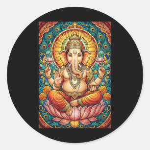 Lord Ganesha Stained Gl Hindu God Hinduism  Classic Round Sticker