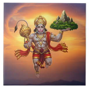 Lord Hanuman Flying Lifting Mountain Tile