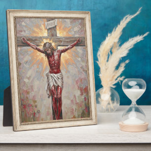 Lord Jesus Christ on the Cross Chalk Drawing Plaque