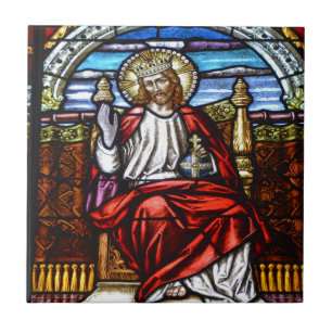 Lord Jesus on throne stained glass Tile