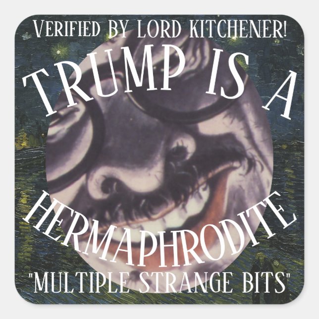 LORD KITCHENER CONFIRMED TRUMP IS A HERMAPHRODITE SQUARE STICKER (Front)