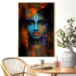 Lord Krishna Art Print: Abstract Hindu God Art Poster<br><div class="desc">✨ Image Title: Krishna – Mystical God of Love and Light. ✨ Description: Step into a divine realm with this captivating artwork of Lord Krishna, depicted as a radiant celestial being cloaked in cosmic blues, deep oranges, and glowing gold. This mystical portrait evokes the energy of love, devotion, and divine...</div>
