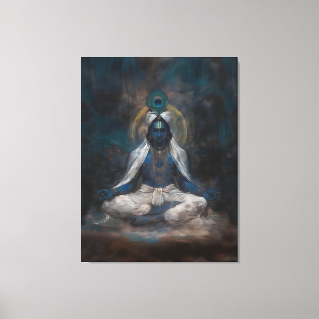 Lord Krishna in Meditation Canvas Wall Art (Front)