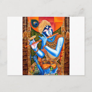 LORD KRISHNA INDIAN ABSTRACT POSTCARD