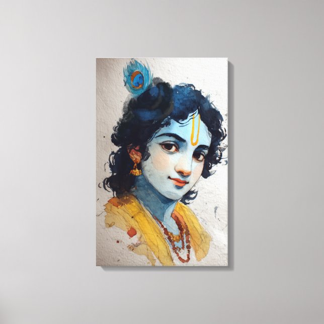 Lord Krishna Portrait Canvas Wall Art (Front)
